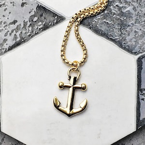Men&#39;s &quot;GOLD ANCHOR&quot; Necklace| Men&#39;s Gold Stainless Steel Anchor Pendant Necklace| Men&#39;s Gold Stainless Steel Box Chain Pendant Necklace