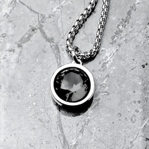 Men&#39;s &quot;SILVER ONYX COIN&quot; Necklace| Men&#39;s Silver Stainless Steel Black Onyx Gemstone Coin Pendant Necklace| Men&#39;s Onyx Pendant Necklace