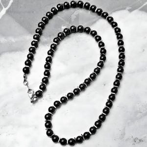 Men&#39;s &quot;BLACK GEO&quot; Necklace| Men&#39;s Black Onyx Silver Hematite Gemstone Necklace| Men&#39;s Geometric Beaded Necklace| Men&#39;s Black Necklace