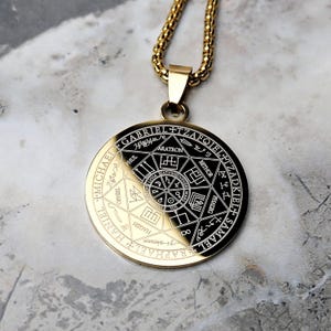 Men&#39;s &quot;SACRED ARCHANGEL&quot; Necklace| Men&#39;s Gold Stainless Steel Saint Michael Archangel Sacred Seal Medallion Necklace| Men&#39;s Chain Necklace