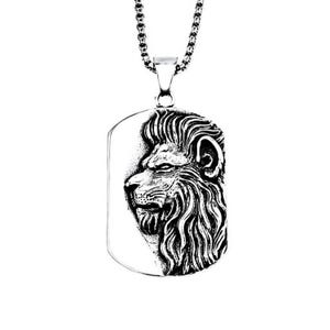 Collana con piastrina per cani con leone da uomo / Collana con catena a maglie quadrate con ciondolo a forma di leone in acciaio inossidabile e argento da uomo