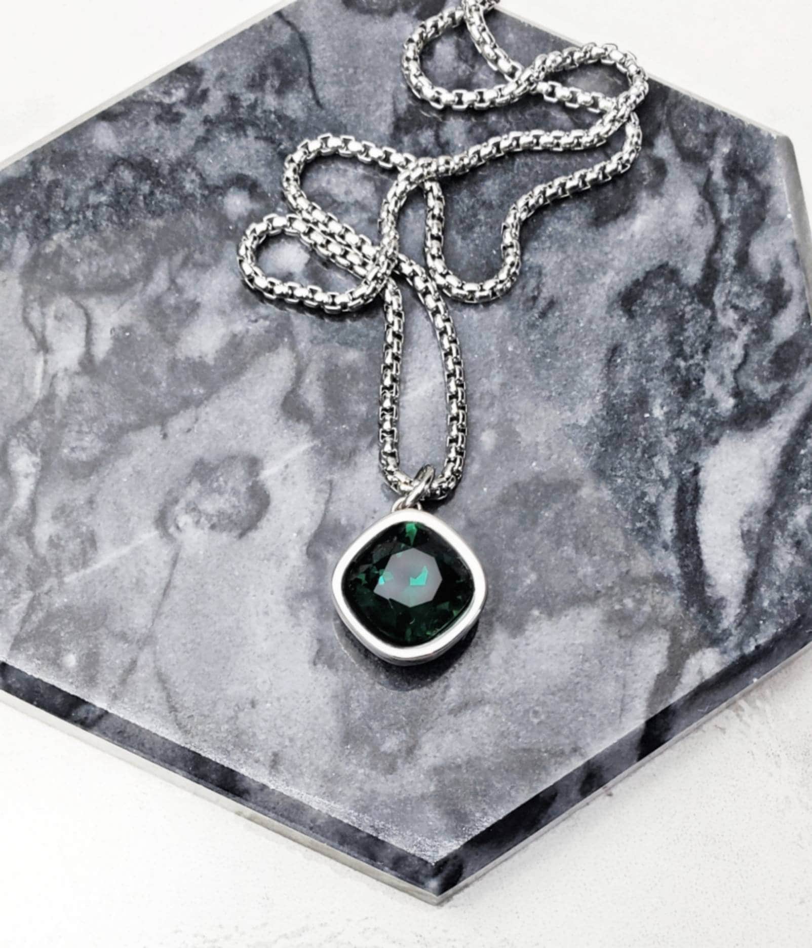 Lab Amulet Men's SILVER EMERALD AMULET Necklace | Men's Lab Grown Emerald Gemstone ...