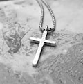 Men's RUSTIC SILVER CROSS Necklace | Men's Silver Stainless Steel Rustic Cross Pendant Box Chain Necklace