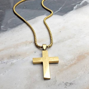 Men's rustic GOLD Cross Necklace Men's - Etsy