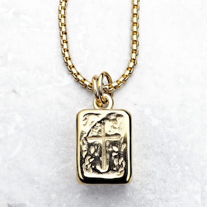 Men&#39;s &quot;GOLD BAR CROSS&quot; Necklace| Men&#39;s Gold Stainless Steel Cross Pendant Necklace| Men&#39;s Gold Stainless Steel Box Chain Necklace
