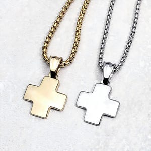 Men&#39;s &quot;SILVER GREEK CROSS&quot; Necklace| Men&#39;s Silver Stainless Steel Greek Cross Pendant Necklace| Men&#39;s Silver Stainless Steel Chain Necklace