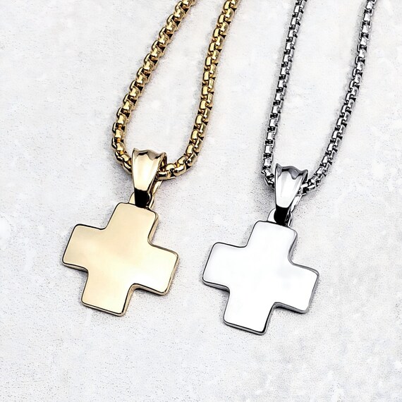 Ciondolo Croce Uomo Acciaio Inox 316L – 2,3x1,6 Pollici – Greca Glitter Argento – Senza Pietra - Foto 4