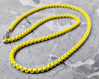 Men's YELLOW BOX CHAIN Necklace | Men's Yellow Acrylic Coated Stainless Steel Box Chain Necklace