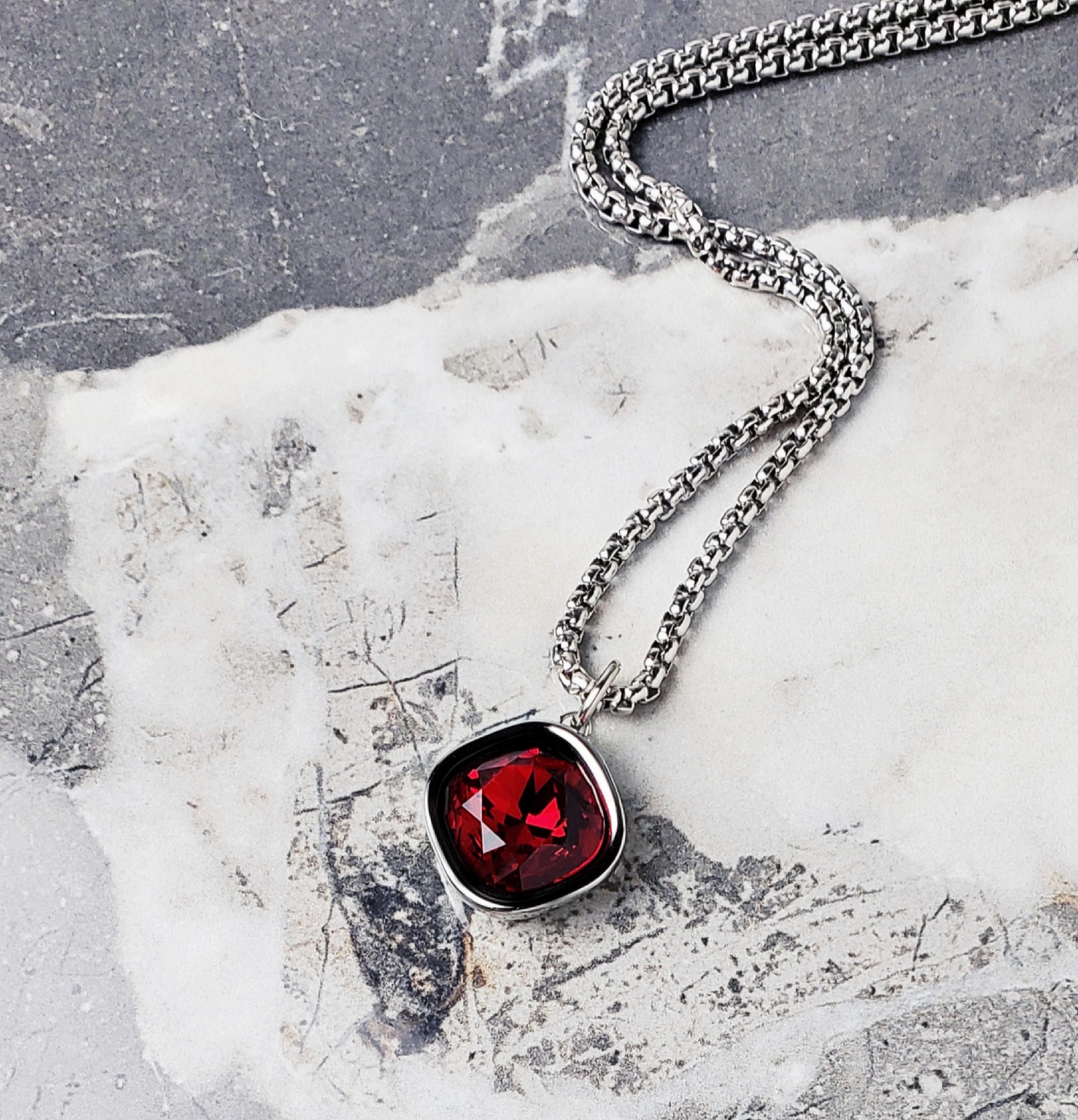 Lab Amulet Men's SILVER GARNET AMULET Necklace | Men's Lab Grown Garnet Gemstone ...