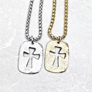 Herren &quot;RUSTIC CROSS TAG&quot; Halskette | Herren Silber Edelstahl Rustikal Kreuz Dog Tag Anhänger Halskette | Herren Edelstahl Halskette
