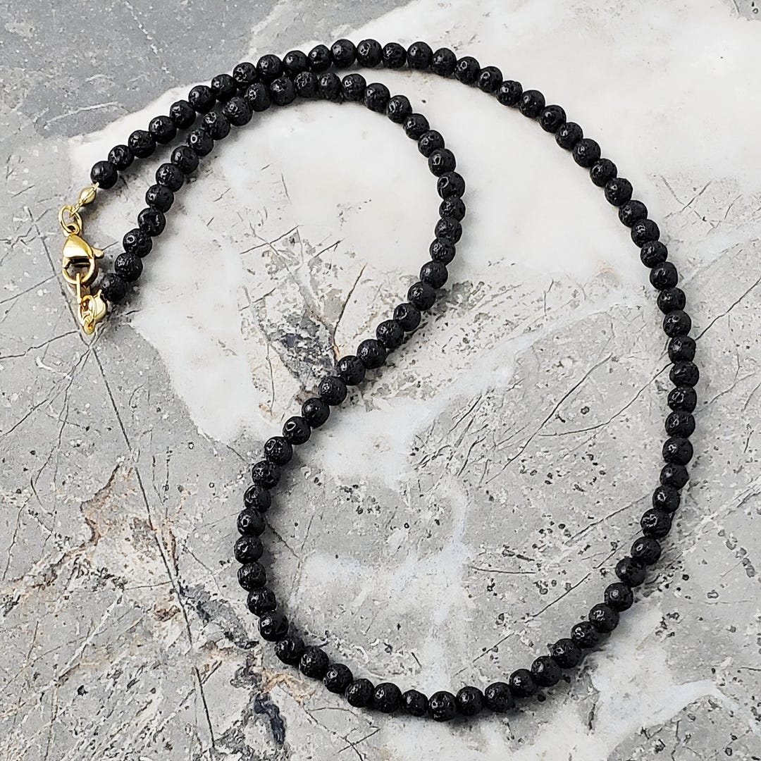 Men's BLACK LAVA CHAIN Necklace | Men's Black Lava Stone Chain Beaded ...