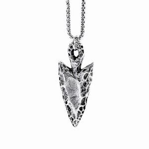 Men&#39;s RUSTIC ARROWHEAD Necklace | Men&#39;s Silver Stainless Steel Rustic Hammered Arrowhead Pendant Box Chain Necklace
