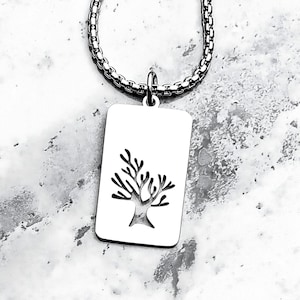 Men&#39;s &quot;TREE of LIFE TAG&quot; Necklace| Men&#39;s Silver Stainless Steel Tree of Life Dog Tag Pendant Necklace| Men&#39;s Silver Stainless Steel Necklace