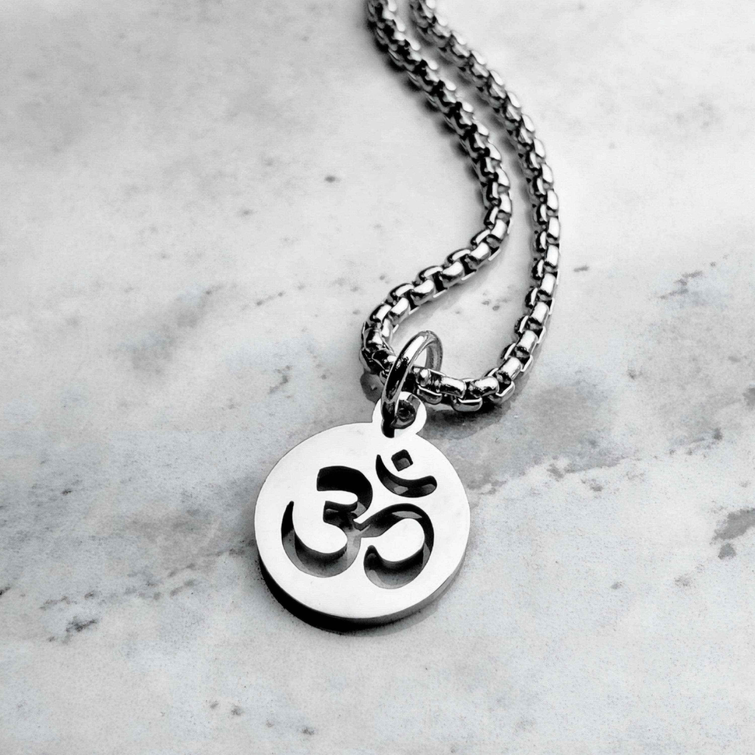 Men's SILVER OM COIN Necklace | Men's Silver Stainless Steel Om