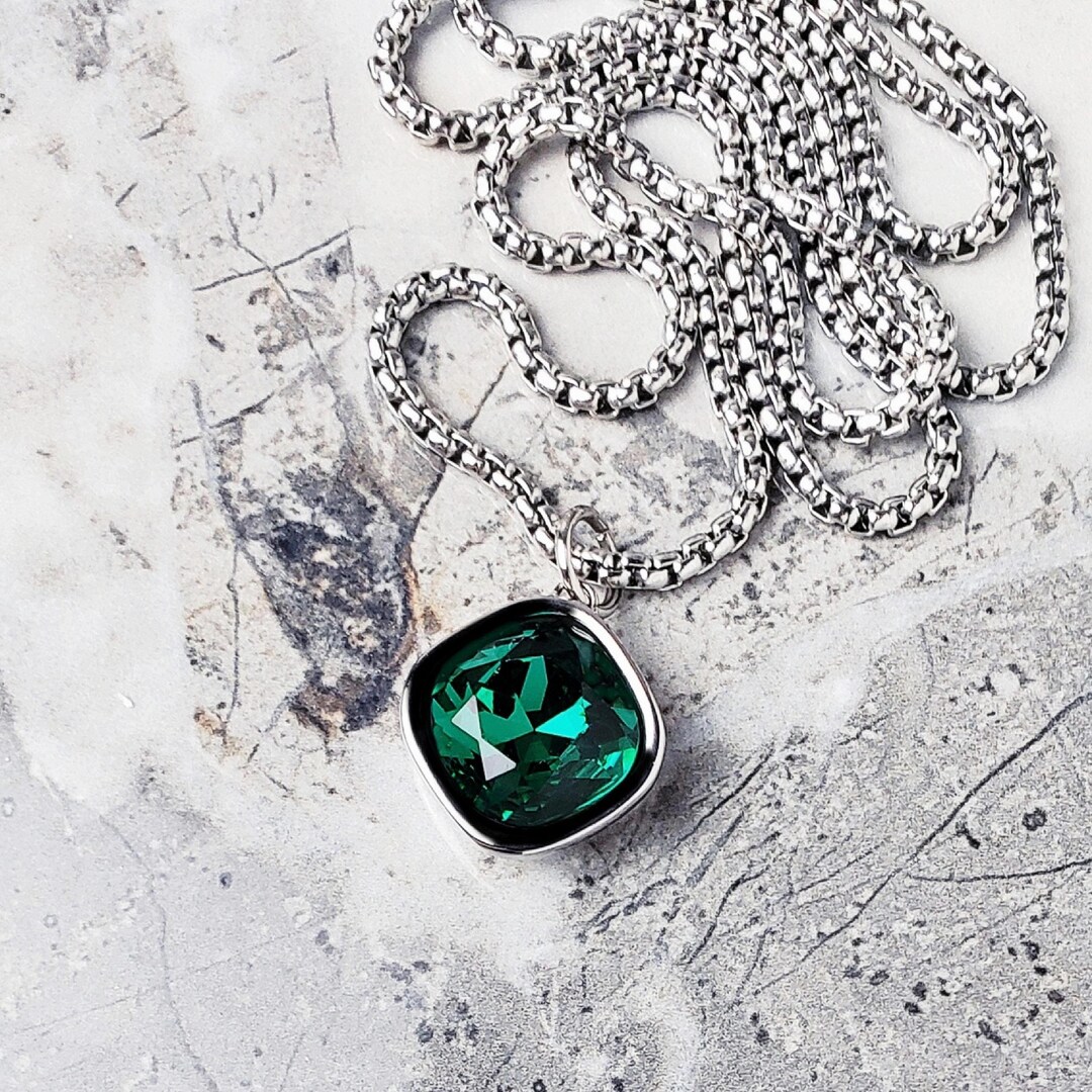 Lab Amulet Men's SILVER EMERALD AMULET Necklace | Men's Lab Grown Emerald Gemstone ...