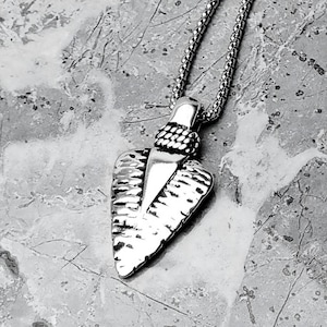 Men&#39;s RUSTIC TRIBAL ARROWHEAD Necklace | Men&#39;s Silver Stainless Steel Rustic Tribal Arrowhead Pendant Box Chain Necklace