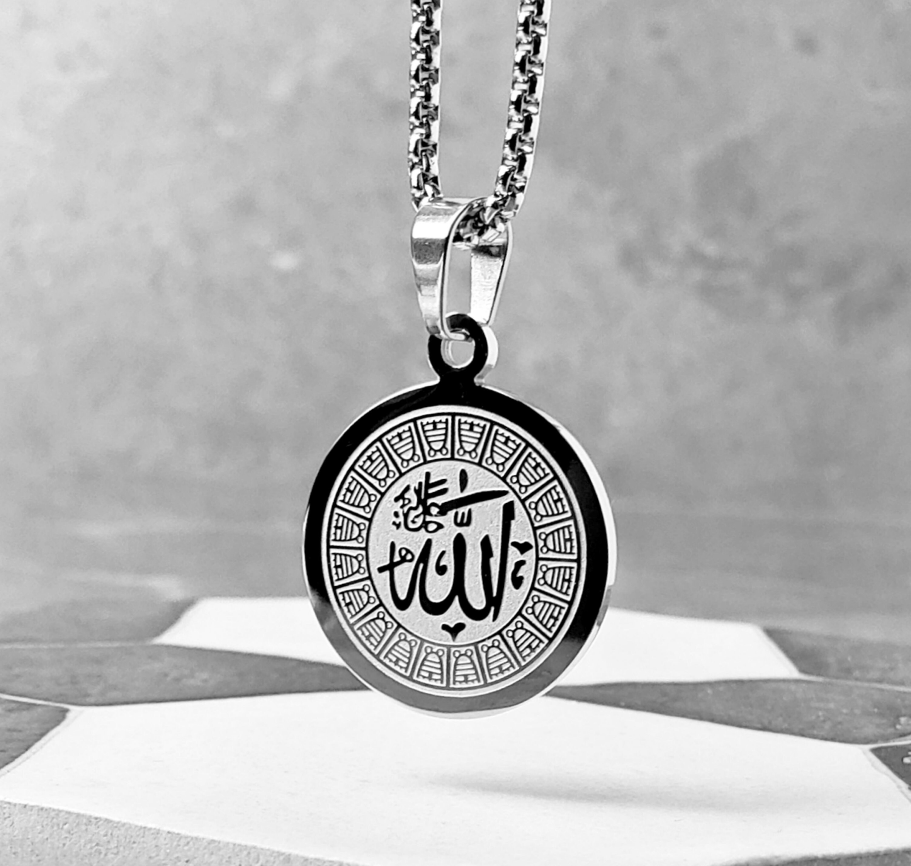 Men's SILVER ALLAH MEDALLION Necklace | Men's Silver Stainless Steel ...