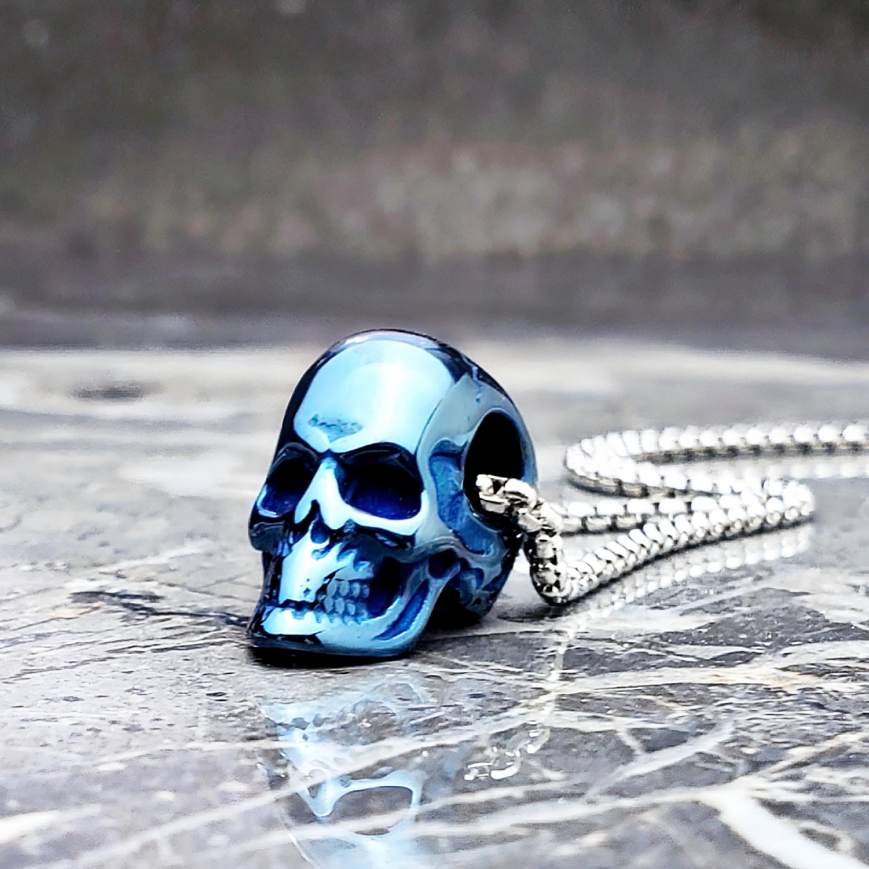 Men's BLUE SKULL Necklace | Men's Blue Stainless Steel Skull
