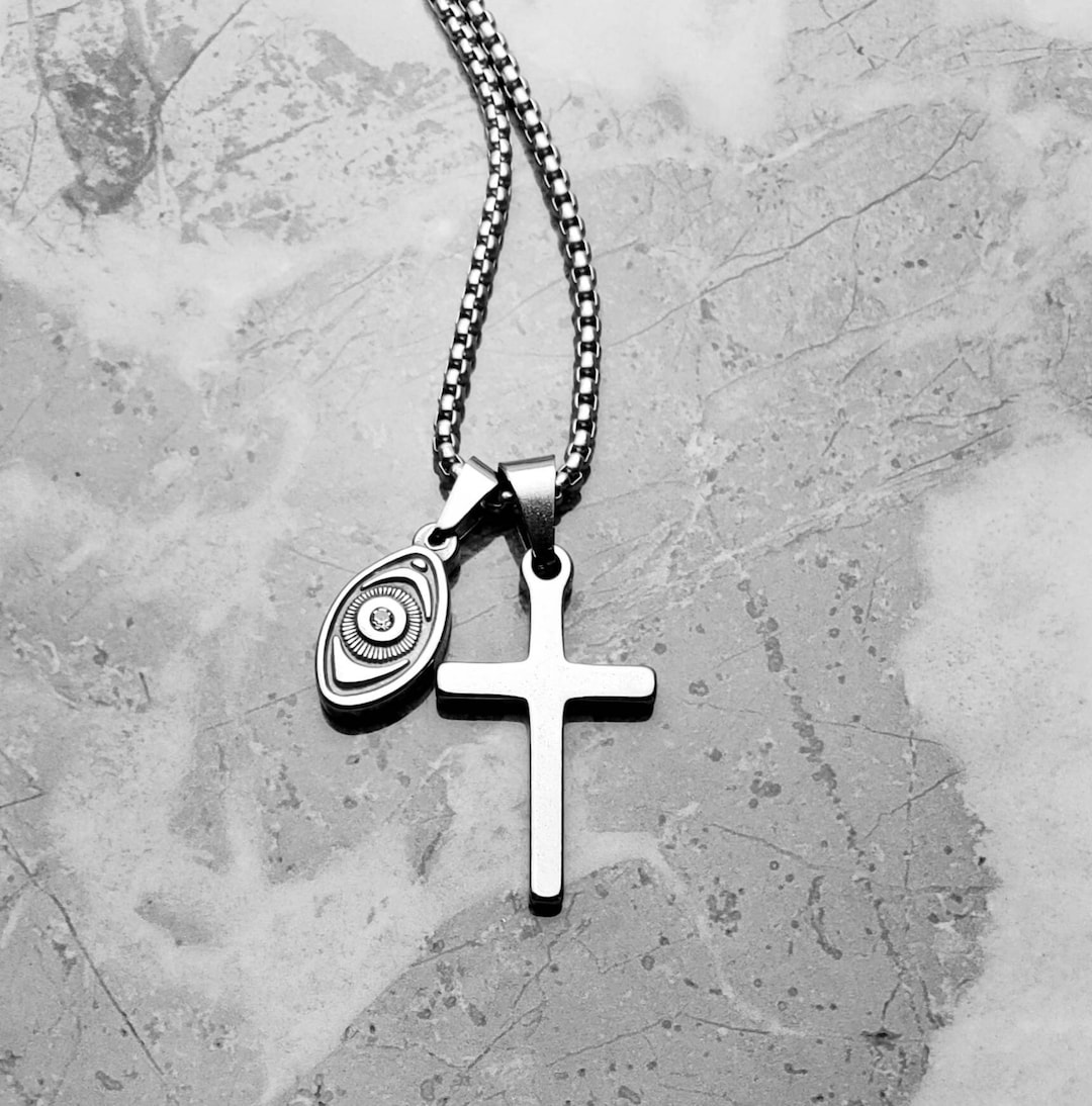 Men's evil EYE Cross Necklace Men's Etsy