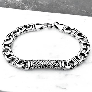 Men&#39;s &quot;CLASSIC BAR LINK&quot; Bracelet| Men&#39;s Silver Stainless Steel Bar Classic Link Chain Bracelet| Men&#39;s Layering Silver Chain Bracelet