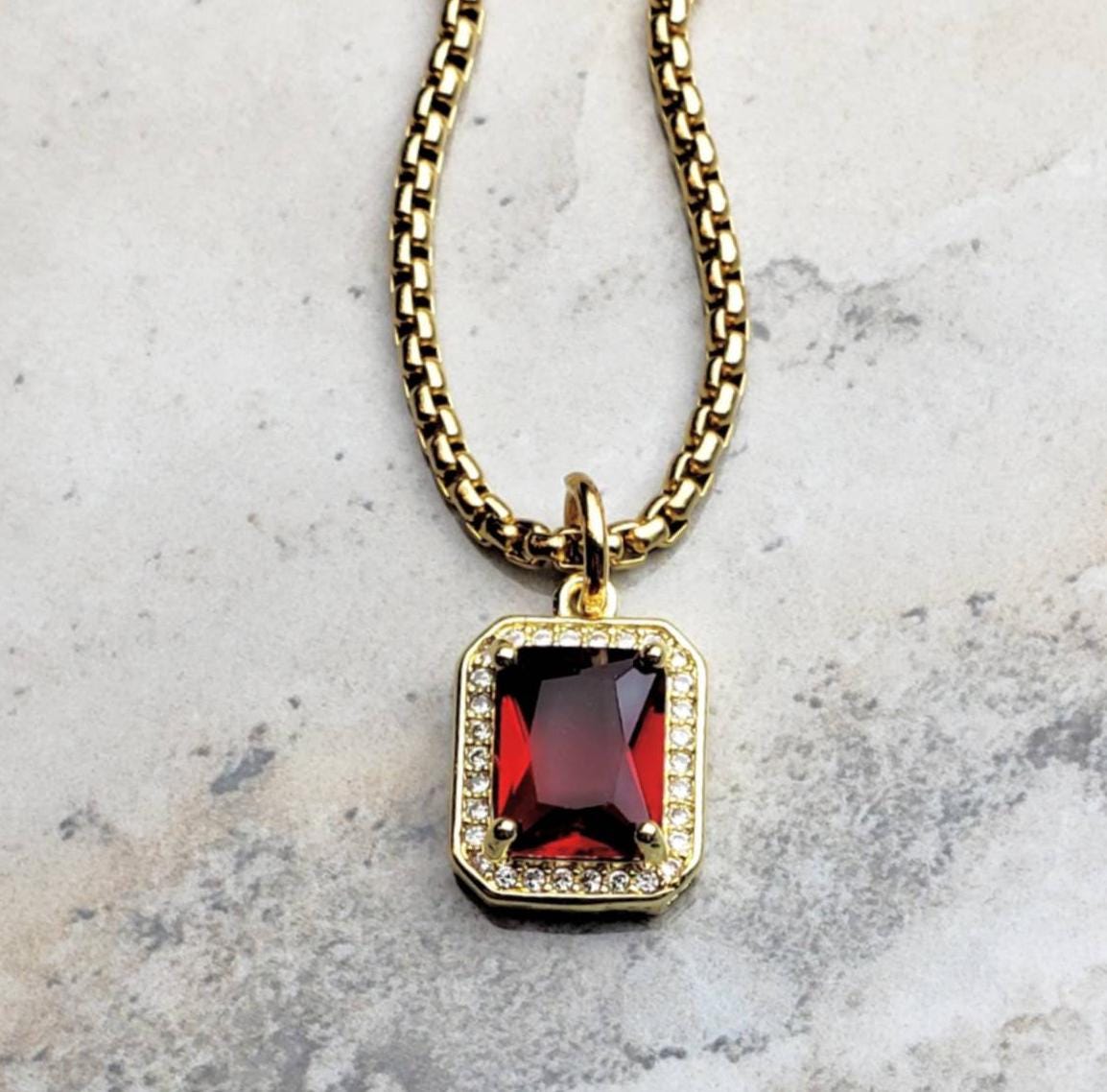 メンズ ゴールドパヴェ ガーネット ネックレス | メンズ パヴェ