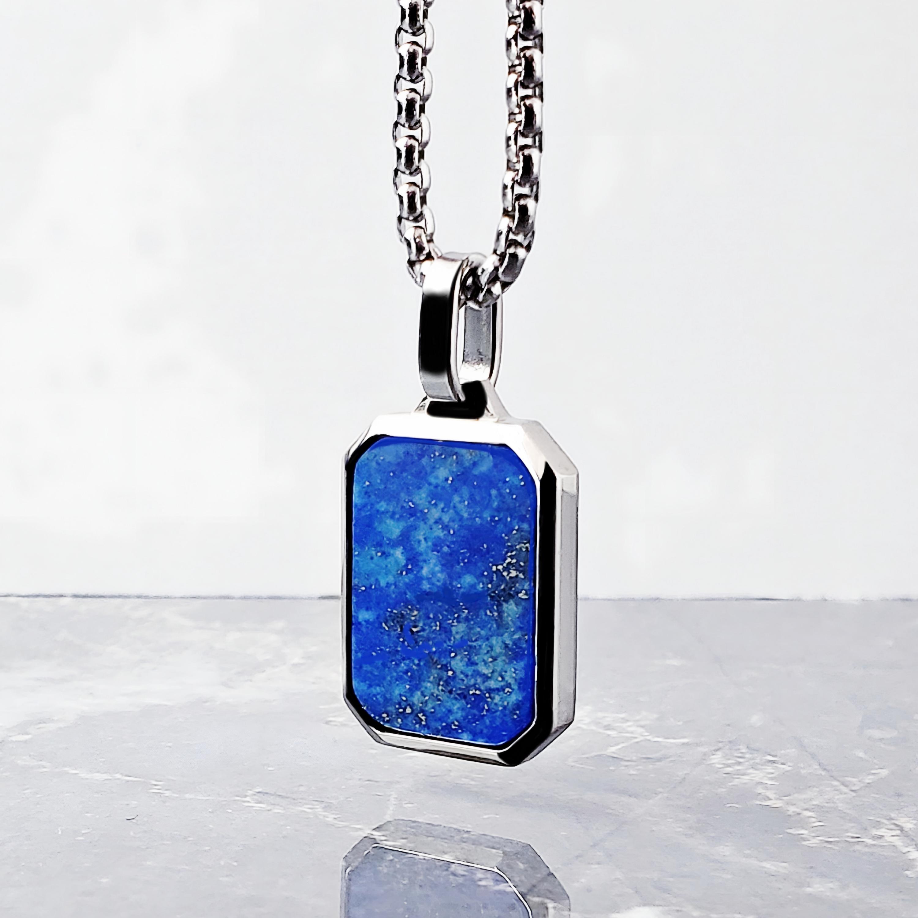 Men's LAPIS LAZULI TAG Necklace | Men's Lapis Lazuli Gemstone