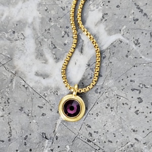 Men&#39;s GOLD AMETHYST COIN Necklace | Men&#39;s Amethyst Gold Stainless Steel Mini Coin Pendant Necklace | Men&#39;s February Birthstone Necklace