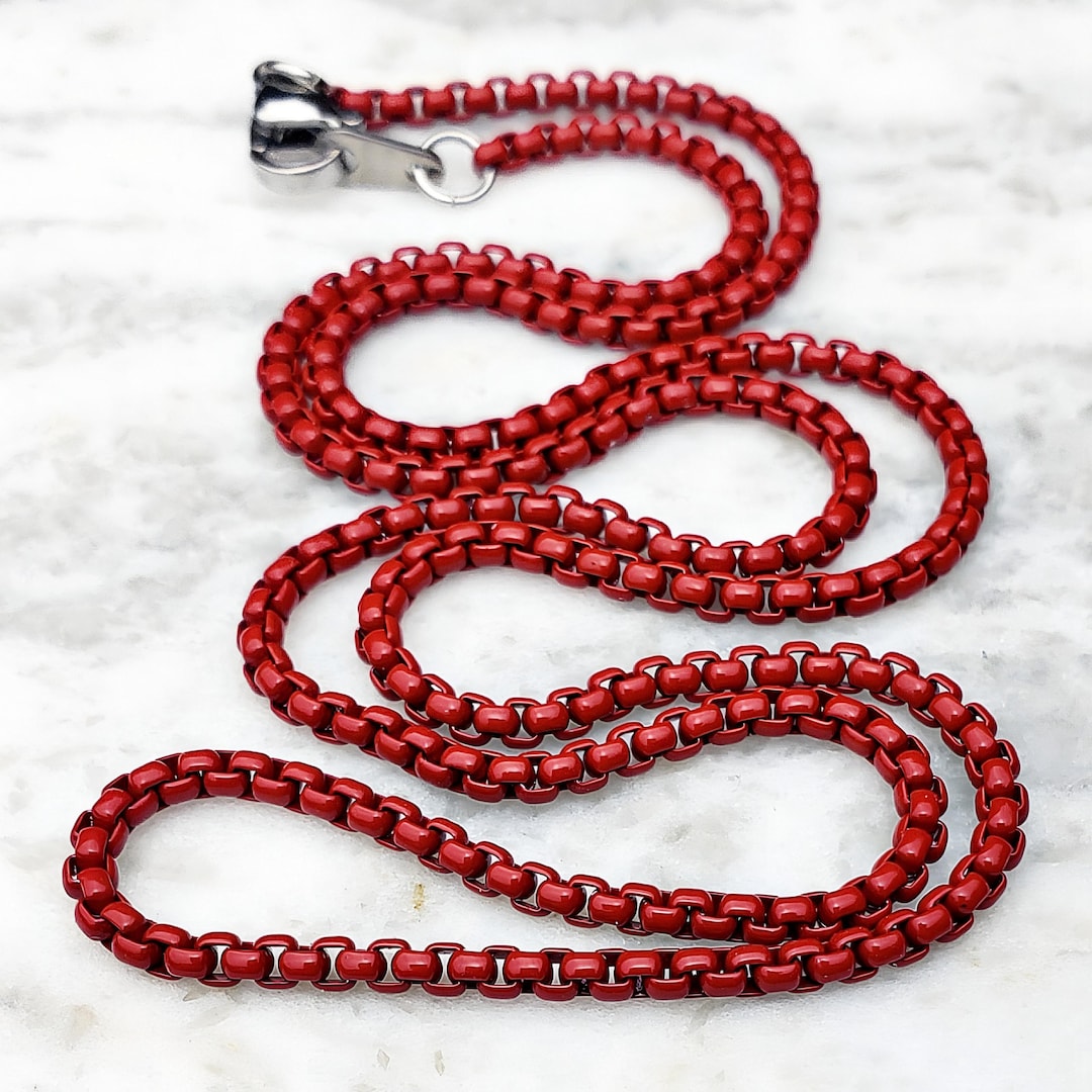 Men's RED BOX CHAIN Necklace | Men's Red Acrylic Coated Stainless Steel ...