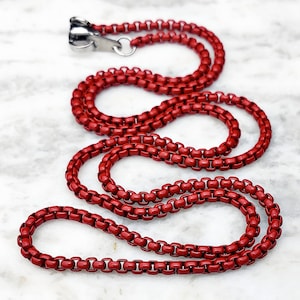 Men&#39;s RED BOX CHAIN Necklace | Men&#39;s Red Acrylic Coated Stainless Steel Box Chain Necklace