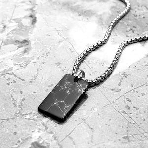 Men&#39;s BLACK JASPER TAG Necklace | Men&#39;s Black Imperial Jasper Gemstone Mini Dog Tag Pendant Necklace | Men&#39;s Silver Box Chain Necklace