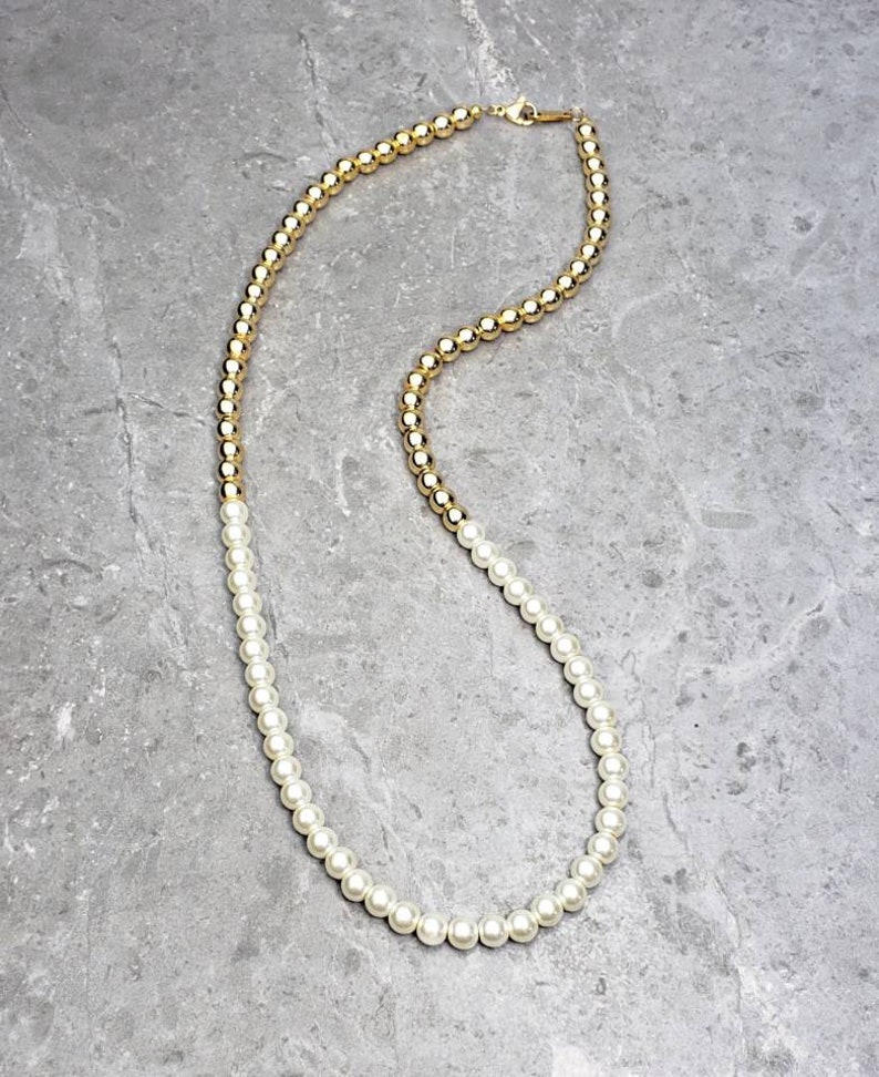 Men's gold & Pearl Necklace Men's Gold Etsy
