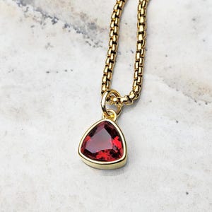 Men&#39;s &quot;GOLD MINI RUBY&quot; Necklace| Men&#39;s Gold Stainless Steel Mini Ruby Stone Pendant Necklace| Men&#39;s July Birthstone Necklace