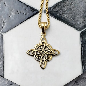 Men&#39;s GOLD CELTIC CROSS Necklace | Men&#39;s Gold Stainless Steel Celtic Knot Cross Pendant Box Chain Necklace