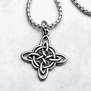 Herren "CELTIC KNOT CROSS" Halskette | Herren Silber Edelstahl keltischer Knoten Kreuz Anhänger Halskette | Herren Silber Box Kette Halskette