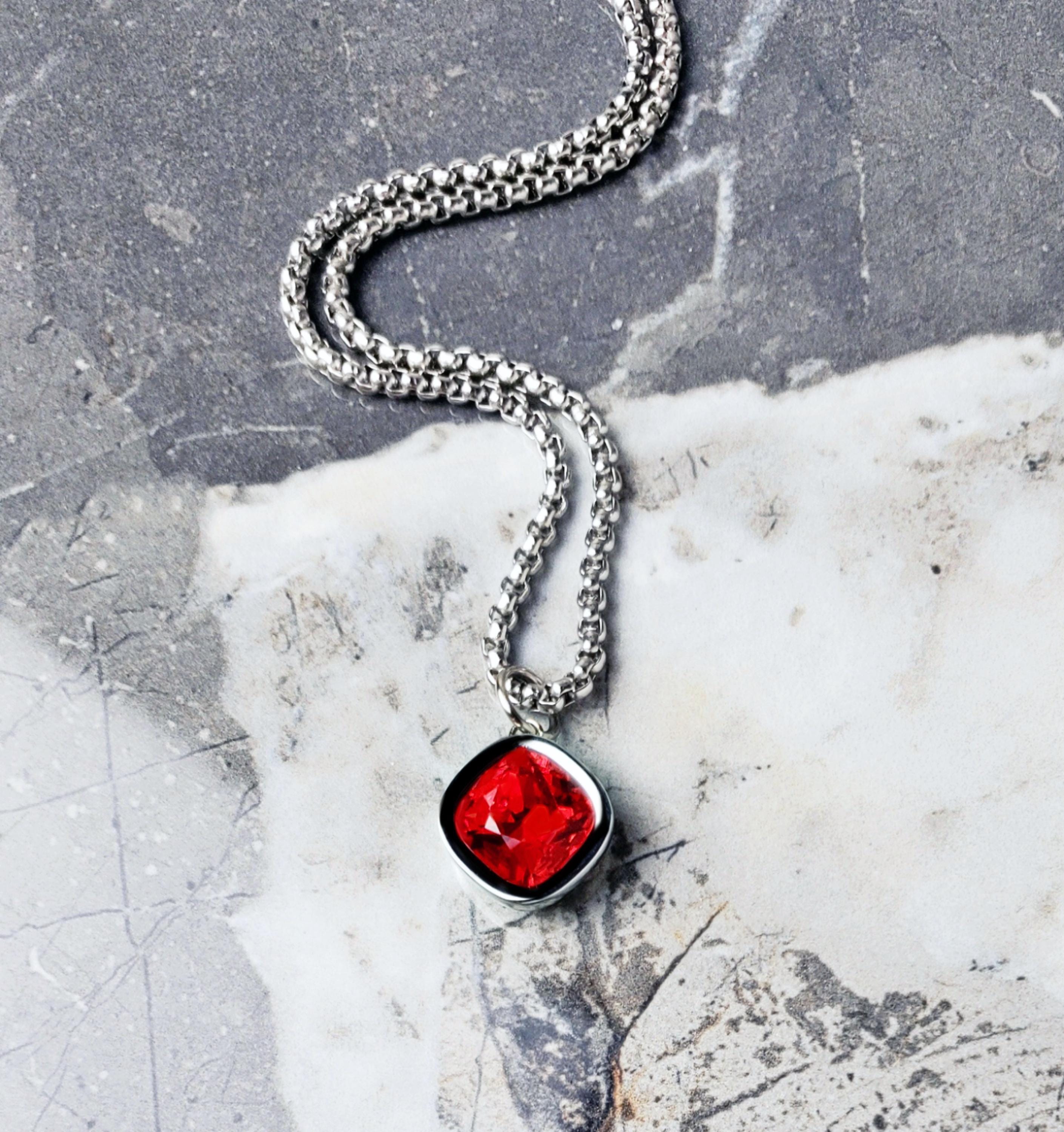 黒曜石　ネックレス 約8cm 赤紐付き メンズ シルバー ルビー アミュレット ネックレス | メンズ