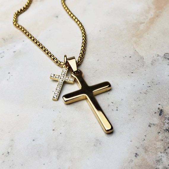 Voorlopige Krimpen Fysica Heren GOLD DOUBLE CROSS Ketting Heren Pavé Cubic - Etsy België