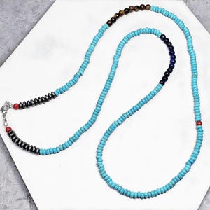 Men&#39;s &quot;TRIBAL TURQUOISE STONE&quot; Necklace| Men&#39;s Turquoise Gemstone Necklace| Men&#39;s Tiger Eye Lapis Lazuli Coral Turquoise Beaded Necklace