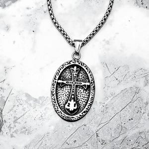 Herren RUSTIC CROSS AMULETT Halskette | Herren Silber Edelstahl Rustikal Kreuz Amulett Anhänger Box Kette Halskette