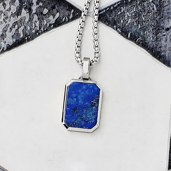 Men's LAPIS LAZULI TAG Necklace | Men's Lapis Lazuli Gemstone