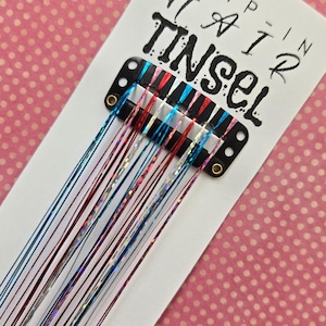Pink Winter Clip-In Hair Tinsel Extension: Aqua, Red, Silver and Light Pink. Reusable Clip-in Hair Tinsel.