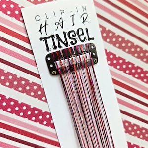 Cupid Clip-In Hair Tinsel Extension: Pink, Red & Light Pink Reusable Clip-in Hair Tinsel Fairy Glitter Bling Valentine