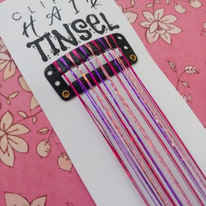 Pink & Purple Clip-In Hair Tinsel Extension: Sparkle Fairy Hair Bling. &quot;Girl Power&quot; themed. Reusable Clip-in Hair Tinsel.