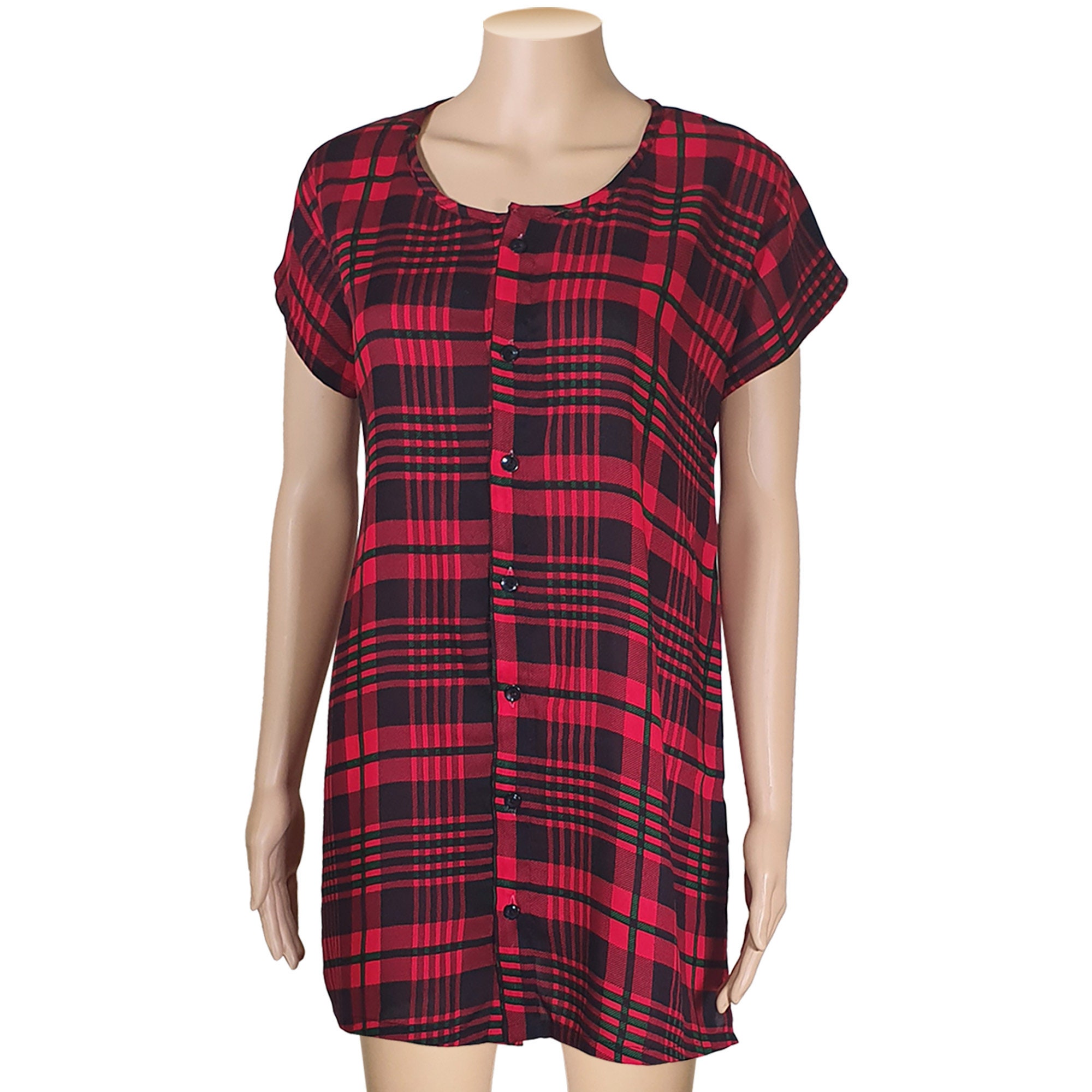 Ladies Nightdress Night Shirt Red Black Checks 100 Soft Linen Etsy