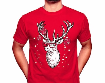 Christmas Trendy T shirt Funny Reindeer in Snow with google Christmas Gift Present for unisex Men Women