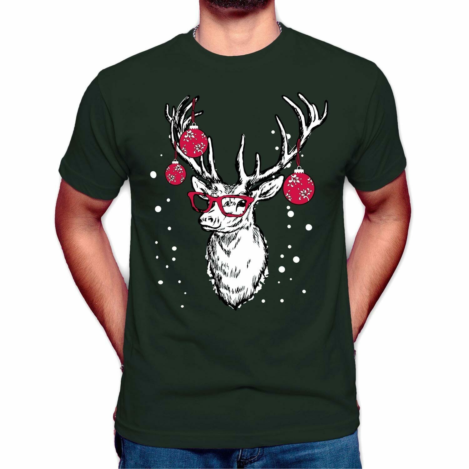 Chic Christmas Reindeer Print T Shirt