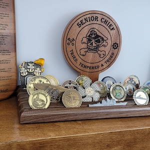 Challenge Coin Display, Personalized Military, Police, First Responder Coin Display - Solid Walnut and Mahogany, 40-50 Coin desktop display
