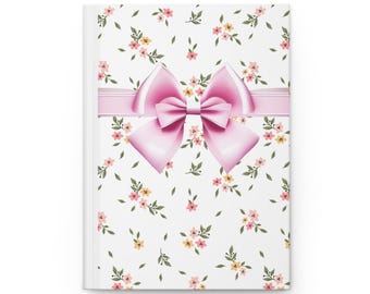 Pink Bow Coquette Journal | Floral Hardcover Lined Notebook | Aesthetic Diary Gift for Her | Cottagecore | 150 Pages