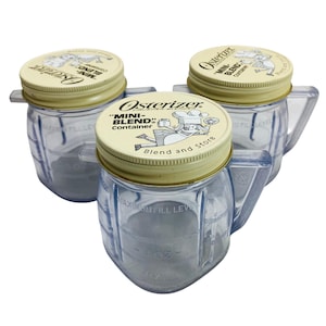 Osterizer Mini-Blend Plastic Container w/ Metal Lids Vintage 8oz Blender Jars