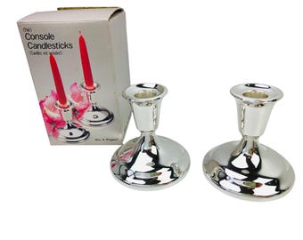 Wm. A. Rogers Oneida Silversmiths Vintage Silverplate Console Candlesticks Pair Made in Japan