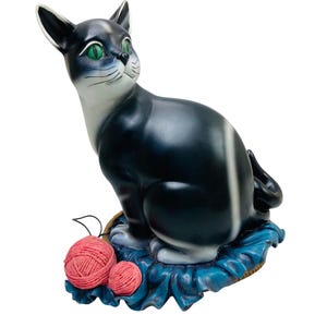 Vintage Ceramic Black Cat Coin Bank & Message Board 9&quot; Tall Figurine Unique